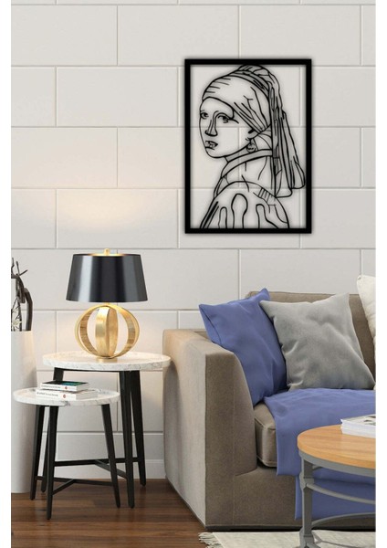 Modern Inci Küpeli Kız Metal Duvar Tablosu - Ev Duvar Dekorasyonu - 72 x 50 cm -Siyah - ARTS-020 fırsatları