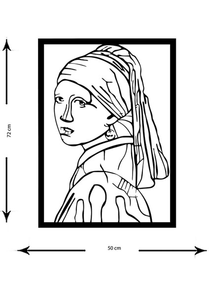 Modern Inci Küpeli Kız Metal Duvar Tablosu - Ev Duvar Dekorasyonu - 72 x 50 cm -Siyah - ARTS-020 indirimleri