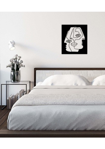 Modern One Line Face Metal Duvar Tablosu - Ev Duvar Dekorasyonu - 63 x 55 cm -Siyah - ARTS-036