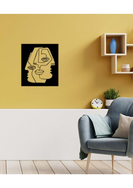 Modern One Line Face Metal Duvar Tablosu - Ev Duvar Dekorasyonu - 63 x 55 cm -Siyah - ARTS-036 fiyatları