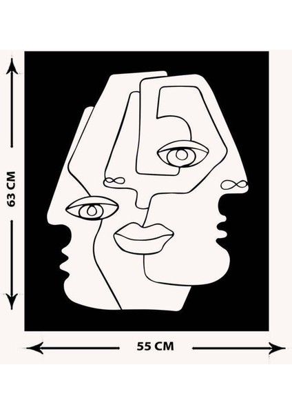 Modern One Line Face Metal Duvar Tablosu - Ev Duvar Dekorasyonu - 63 x 55 cm -Siyah - ARTS-036 indirimleri