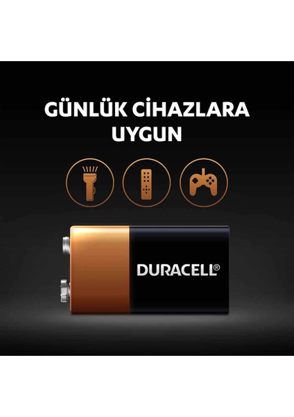 1 ADET Duracell 9V Alkalin Pil 6LR61 MN1604 >>> GAZ ALARMI DEDEKTÖR ÖLÇÜ ALETİ TESTER ALARM NOSTALJİK RADYO PİLİ