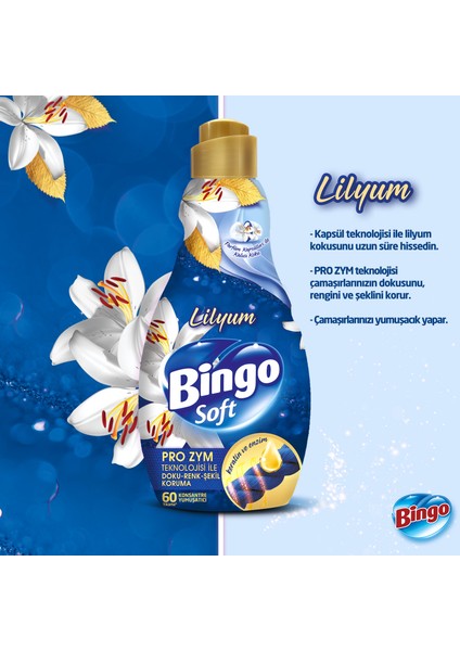 Bingo Soft Konsantre Çamaşır Yumuşatıcısı Lilyum 1440 ml x 4 Adet