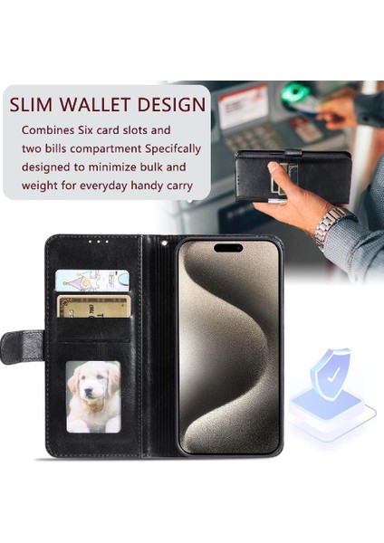 Xiaomi Redmi Için Flip Case 13 4g 6 Kart Yuvaları Kickstand Pu Deri Cüzdan (Yurt Dışından)