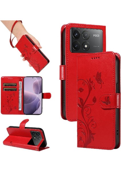 Xiaomi Redmi K70 Cüzdan Telefon Kılıfı Için Kılıf Kabartmalı Kelebek ile Yüksek (Yurt Dışından)