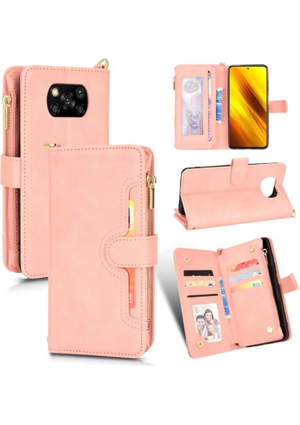 Xiaomi Poco X3 Nfc Fermuar Cüzdan Deri Kılıf Kapak Manyetik Pu Flip (Yurt Dışından)