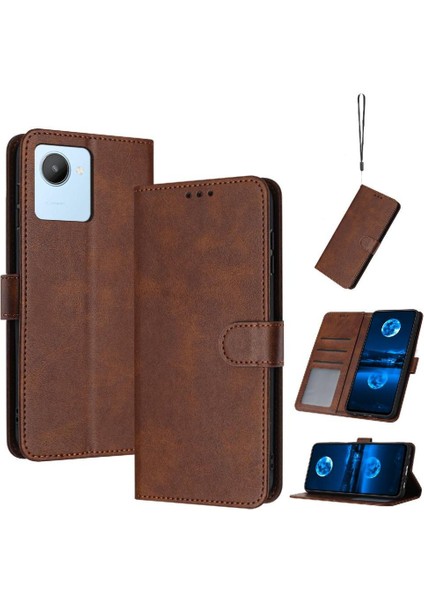 Toka Pu ile Kart Yuvası Saf Renk ile Realme C30/C30S Için Flip Case (Yurt Dışından)