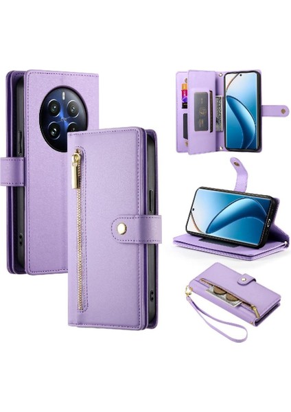 Realme 12 Pro Artı Cüzdan Bölmesi Bilek Kayışı Kickstand Için Flip Case (Yurt Dışından)