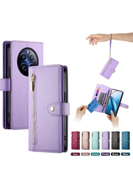 Realme 12 Pro Artı Cüzdan Bölmesi Bilek Kayışı Kickstand Için Flip Case (Yurt Dışından)