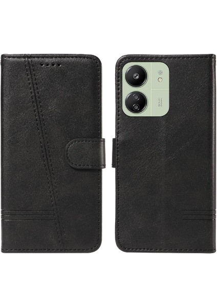 Xiaomi Poco C65 Için Filp Durumda Kredi Kartı Yuvası ile Preslenmiş Pu Deri (Yurt Dışından)