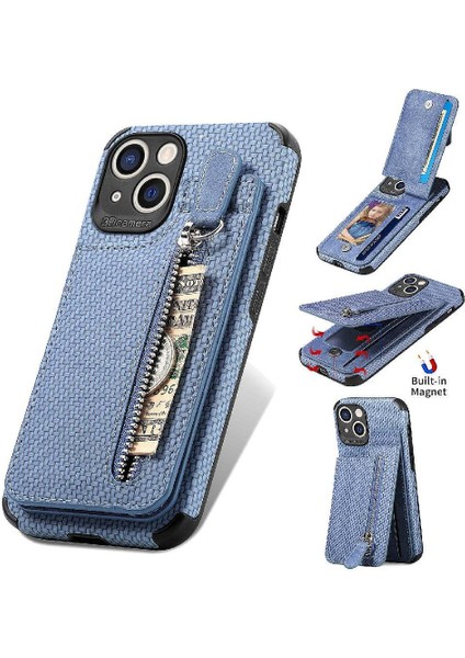 IPhone 13 Için Kılıf Mini Manyetik Araç Montaj Cüzdan Fermuar Crad Yuvası Standı (Yurt Dışından)