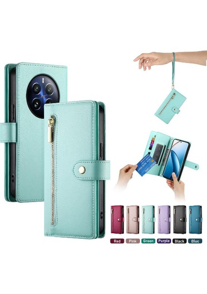 Realme 12 Pro Artı Cüzdan Bölmesi Bilek Kayışı Kickstand Için Flip Case (Yurt Dışından)
