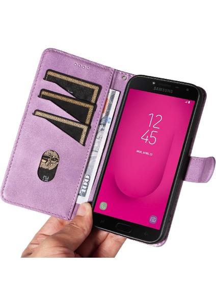 Samsung Galaxy J4 2018 Için Filp Durumda Preslenmiş Pu Deri Ayrılabilir Siyah (Yurt Dışından)