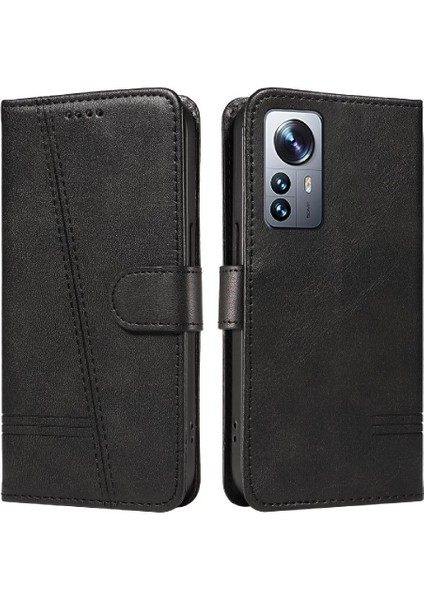 Kredi Kartı Yuvası ile Xiaomi 12 Pro Için Filp Durumda Preslenmiş Pu Deri Telefon (Yurt Dışından)