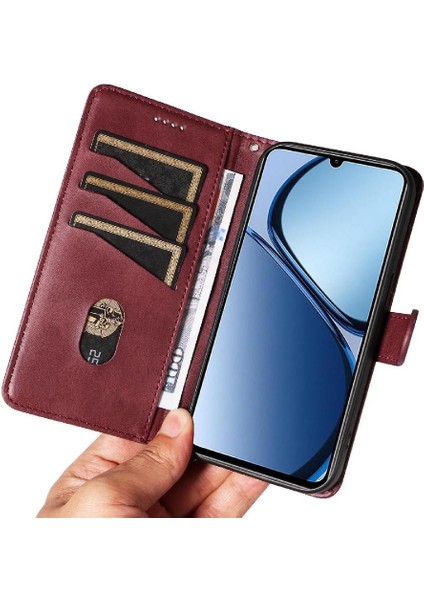 Realme C61 Preslenmiş Pu Deri Ayrılabilir Siyah Bilezik Durumda Için Filp Durumda (Yurt Dışından) modelleri