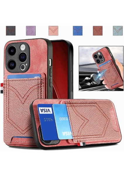 IPhone 15 Için Kılıf Pro Max Kot Cep Tasarım Crad Yuvası Manyetik Araba (Yurt Dışından)
