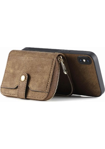 IPhone X/xs 7 Kart Yuvaları Için Kılıf Ayarlanabilir Kordon Standı Fermuar Kapatma (Yurt Dışından)