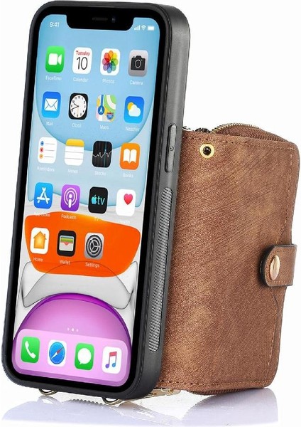 IPhone X/xs 7 Kart Yuvaları Için Kılıf Ayarlanabilir Kordon Standı Fermuar Kapatma (Yurt Dışından)