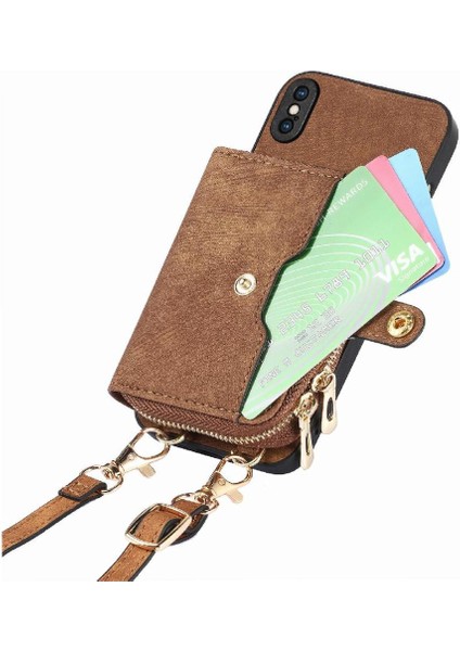 IPhone X/xs 7 Kart Yuvaları Için Kılıf Ayarlanabilir Kordon Standı Fermuar Kapatma (Yurt Dışından)