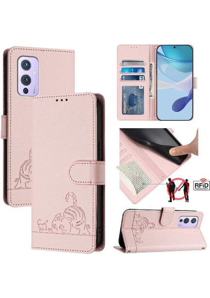 Oneplus 9 Için Kılıf Cüzdan Kapak Çevirin Kart Yuvası Tutucu Kickstand Kedi Rfıd (Yurt Dışından)