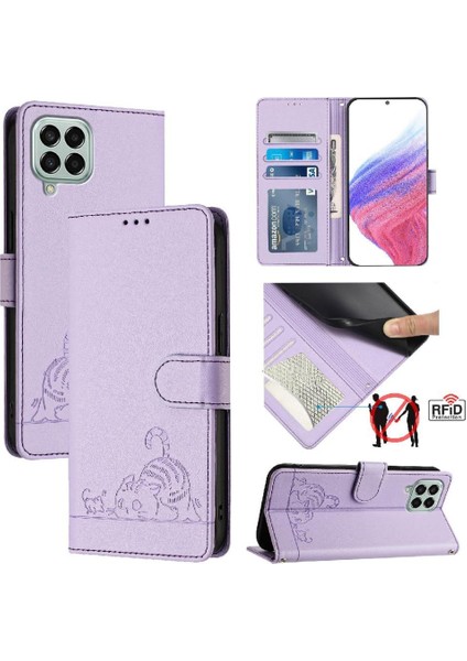 Samsung Galaxy M33 5g Kedi Rfıd Kart Yuvası Tutucu Kickstand Cüzdan (Yurt Dışından)