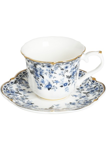 Lucky Art Clarice New Bone China Porselen Mavi Küçük Çiçek Desenli 6 Lı Kahve Fincanı Seti