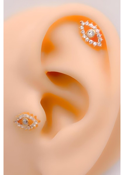 Cerrahi Çelik Piercing Zirkon Taşlı Göz Figürlü Kıkırdak Helix Tragus Piercing(1adet)