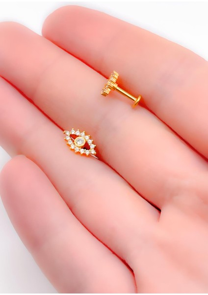 Cerrahi Çelik Piercing Zirkon Taşlı Göz Figürlü Kıkırdak Helix Tragus Piercing(1adet)