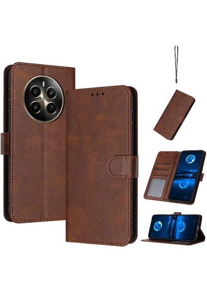 Kart Yuvası Saf Renk Pu ile Toka ile Realme 12 Pro Için Flip Case (Yurt Dışından)