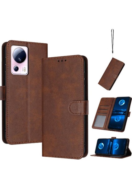 Pu ile Toka Saf Renk ile Xiaomi 13 Lite 5g Kickstand Için Flip Case (Yurt Dışından)