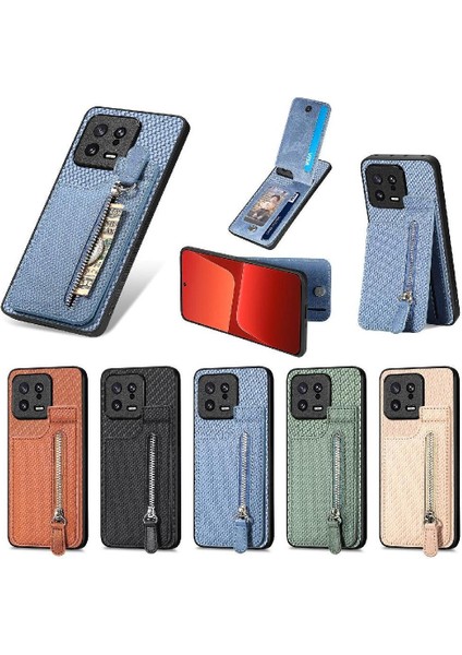 Xiaomi 13 Için Kılıf Standı Manyetik Araç Montaj Cüzdan Fermuar Crad Yuvası (Yurt Dışından)