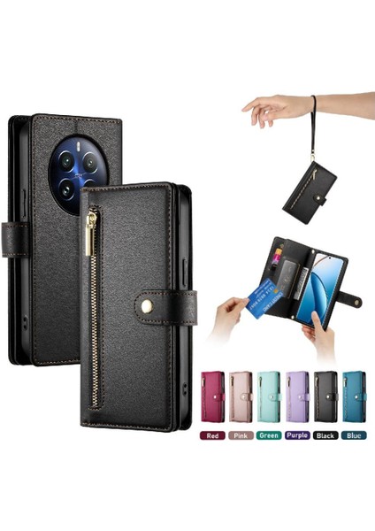Realme 12 Pro Artı Cüzdan Bölmesi Bilek Kayışı Kickstand Için Flip Case (Yurt Dışından)