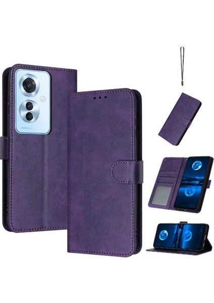 Kart Yuvası Saf Renk Pu ile Toka ile Oppo Oppo 11F 5g Için Flip Case (Yurt Dışından)