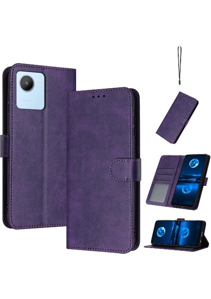Toka Pu ile Kart Yuvası Saf Renk ile Realme C30/C30S Için Flip Case (Yurt Dışından)