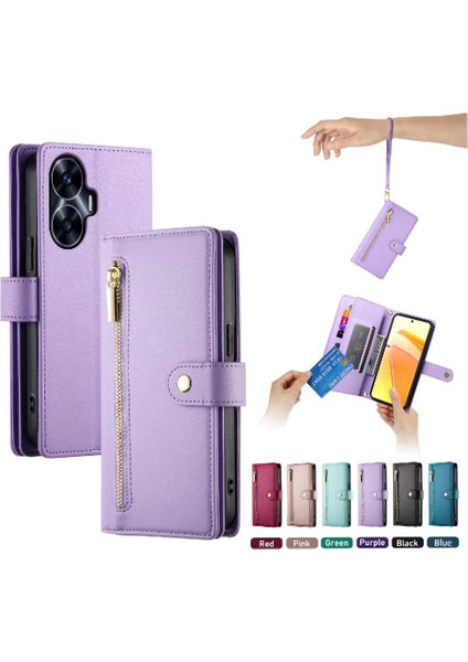 Realme C55 Kickstand Cüzdan Bölmesi Bilek Kayışı Kartı Için Flip Case (Yurt Dışından) indirimleri