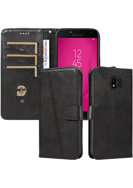 Samsung Galaxy J4 2018 Için Filp Durumda Preslenmiş Pu Deri Ayrılabilir Siyah (Yurt Dışından)