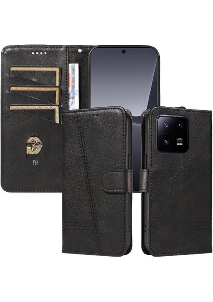 Xiaomi 13 Için Filp Durumda Ayrılabilir Siyah Bilezik Preslenmiş Pu Deri Telefon (Yurt Dışından)
