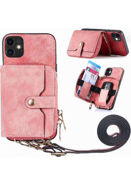 IPhone 11 Için Kılıf Premium Deri Standı 7 Kart Yuvaları Ayarlanabilir Kordon (Yurt Dışından)