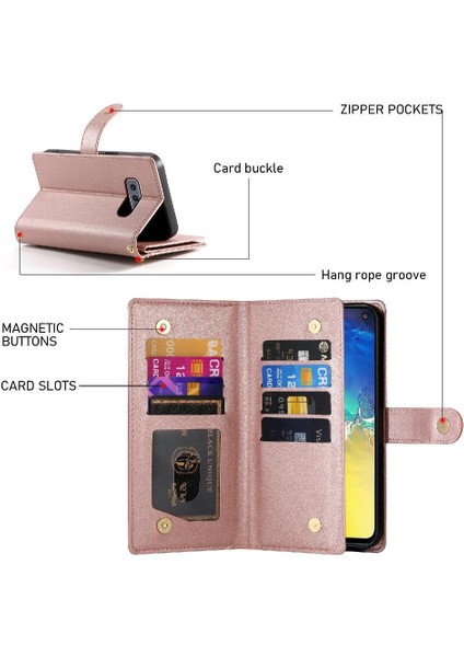Samsung Galaxy S10E Crossbody Kayış Standı Çok Fonksiyonlu Flip Case (Yurt Dışından)