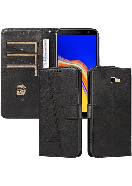 Samsung Galaxy J4 Artı Preslenmiş Pu Deri Ayrılabilir Siyah Için Filp Durumda (Yurt Dışından)
