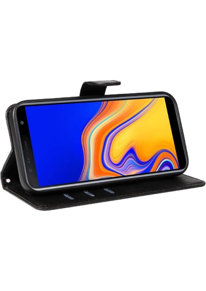 Samsung Galaxy J4 Artı Preslenmiş Pu Deri Ayrılabilir Siyah Için Filp Durumda (Yurt Dışından)
