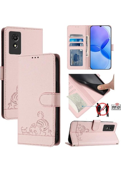 Tcl 501 Kedi Rfıd Kart Yuvası Tutucu Için Kılıf Kickstand Cüzdan Kapak Çevirin (Yurt Dışından)