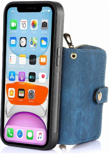 IPhone X/xs 7 Kart Yuvaları Için Kılıf Ayarlanabilir Kordon Standı Fermuar Kapatma (Yurt Dışından)