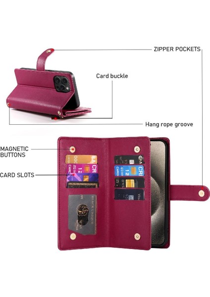 IPhone 15 Için Flip Case Pro Max Crossbody Kayış Standı Çok Fonksiyonlu (Yurt Dışından)