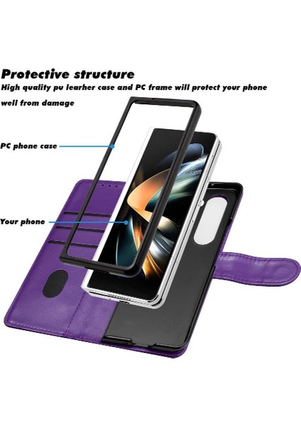 Samsung Galaxy Z Için Telefon Kılıfı Fold 6 Cüzdan Pu Deri Litchi Desen (Yurt Dışından)