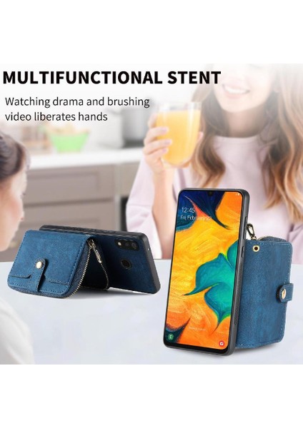 Samsung Galaxy A30/A20 Fermuar Kapatma 7 Kart Yuvaları Premium Standı (Yurt Dışından)