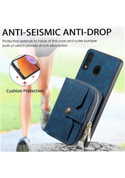 Samsung Galaxy A30/A20 Fermuar Kapatma 7 Kart Yuvaları Premium Standı (Yurt Dışından)