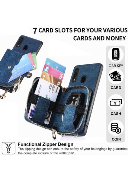Samsung Galaxy A30/A20 Fermuar Kapatma 7 Kart Yuvaları Premium Standı (Yurt Dışından)