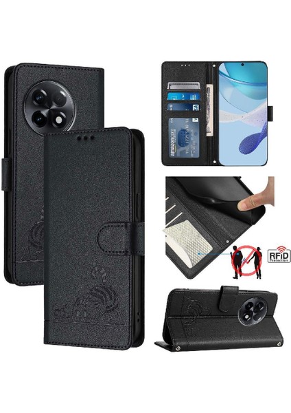Oneplus 11R 5g Için Kılıf Cüzdan Kapak Çevirin Kart Yuvası Tutucu Kickstand Kedi (Yurt Dışından)