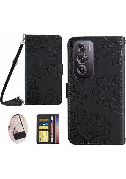 Oppo RENO12 5g Kelebekler ve Çiçekler Için Kılıf Deri Cüzdan Yumuşak Pu &amp; (Yurt Dışından)